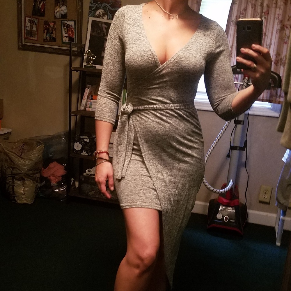 Sexy Surplice Grey Dress